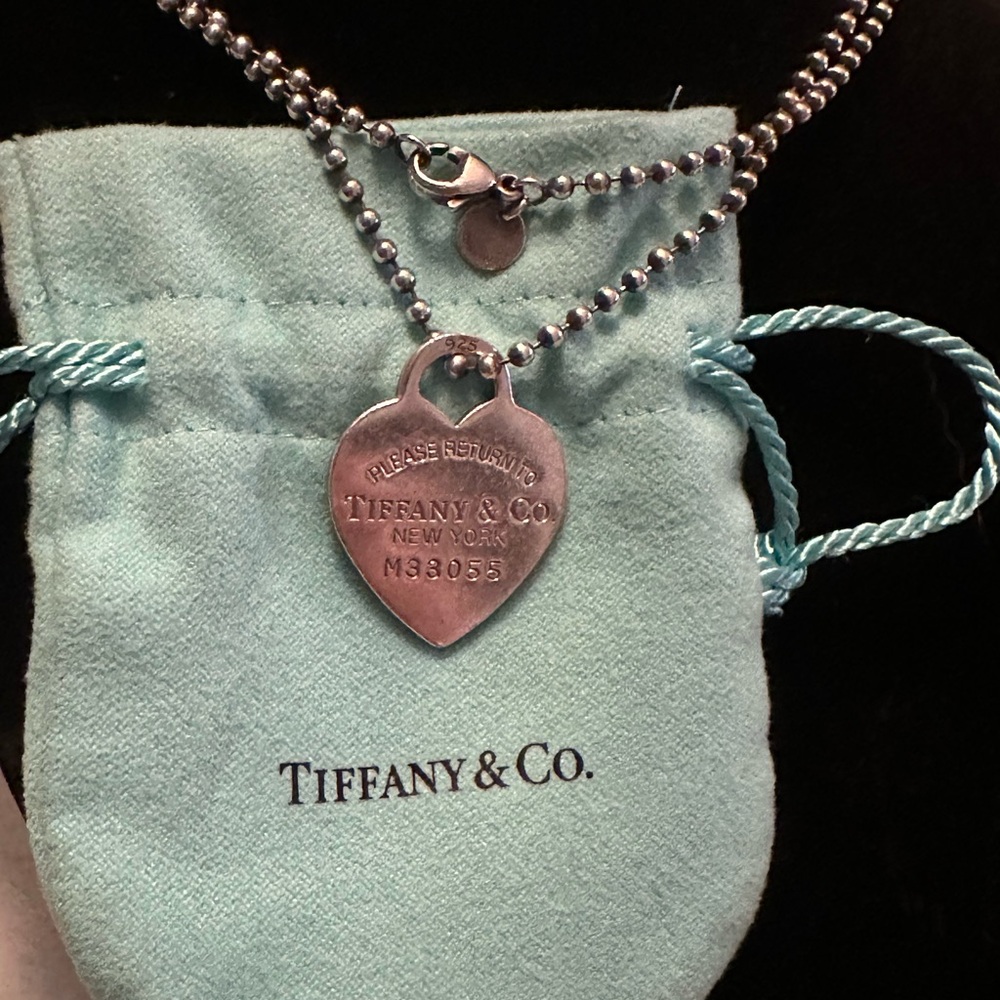 Tiffany & Co. Silver Heart Tag Necklace with Ball Chain
